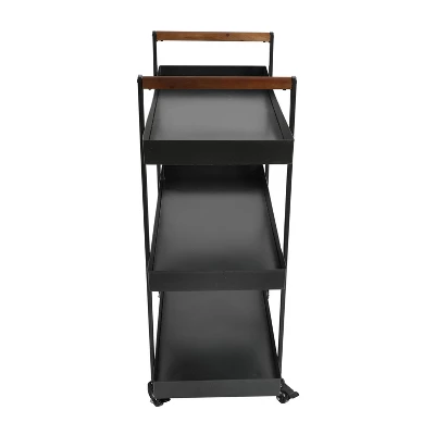 Metal Frame Bar Cart With Tray Shelves Black - The Urban Port - Image 3