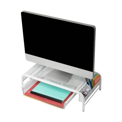 Mind Reader Mesh Monitor Stand With Drawer White - Image 2