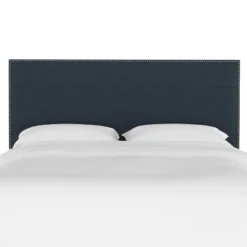 Queen Bella Nail Button Border Headboard Navy Linen/Pewter - Skyline Furniture
