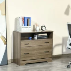 Vinsetto Lateral File Cabinet With Shelf, Office Storage Cabinet With 2 Drawers, Fits Letter Sized Papers, Charcoal Gray