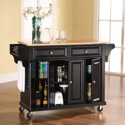 Full Size Wood Top Kitchen Cart Black - Crosley - Image 2