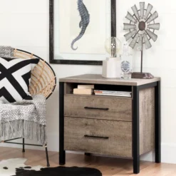 Munich 2 - Drawer Nightstand - Weathered Oak And Matte Black - South Shore