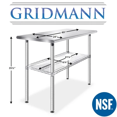 GRIDMANN 49 X 24" Stainless Steel Table With Wire Undershelf, NSF Commercial Kitchen Work & Prep Table For Restaurant And Home - Image 6