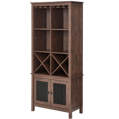 Home Source Mahogany Bar Cabinet Bookshelf With Wire Mesh Doors - Image 3