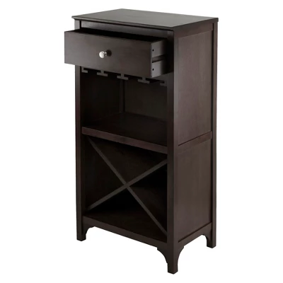 X-Shelf Drawer Wine Cabinet Wood/Coffee - Winsome - Image 2