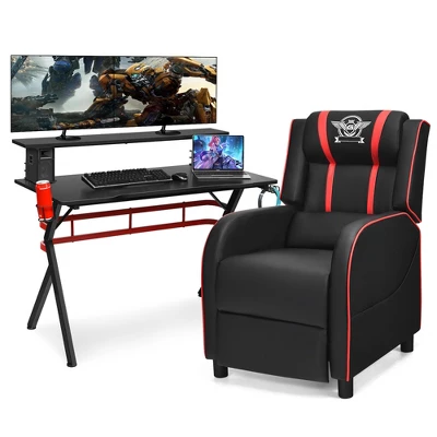 Costway Gaming Desk & Chair Set 48'' Computer Desk & Massage Recliner Chair Black + White/Blue/Pink/Red - Image 5
