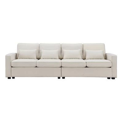104" 4-Seater Modern Minimalist Linen Fabric Sofa With Arm Pockets And 4 Pillows - ModernLuxe - Image 4