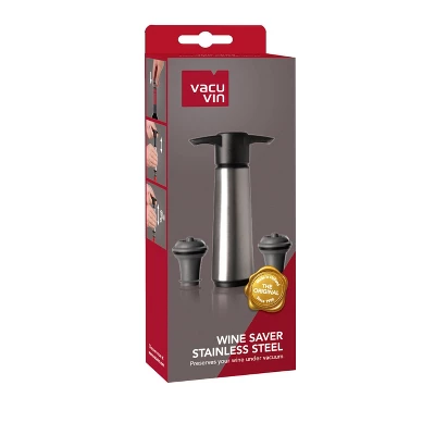 Vacu Vin Stainless Steel Wine Saver With 2 Stoppers Silver - Image 2
