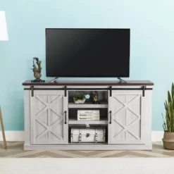 58" TV Stand For TVs Up To 65" Saw Cut Off White - Home Essentials