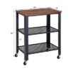 Industrial Serving Cart 3-Tier Kitchen Utility Cart On Wheels W/Storage Black