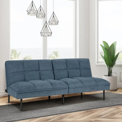 Costway Modern Convertible Futon Sofa Bed Linen Fabric Folding Couch Recliner GreyAquamarineBlue - Image 2