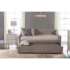 Twin Jaylen Upholstered Daybed With Trundle Unit Silver Fabric - Hillsdale Furniture