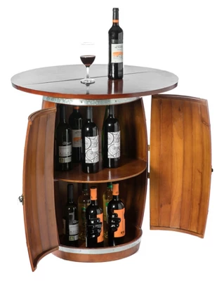 Vintiquewise Wine Barrel Round Table Wine Storage Cabinet - Image 3