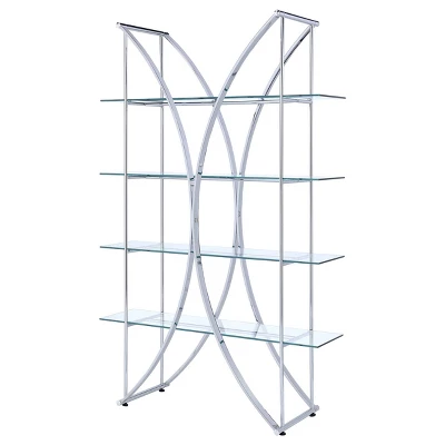 72.5" Contemporary 4 Shelf Bookcase With Glass Shelves Chrome - Coaster - Image 3