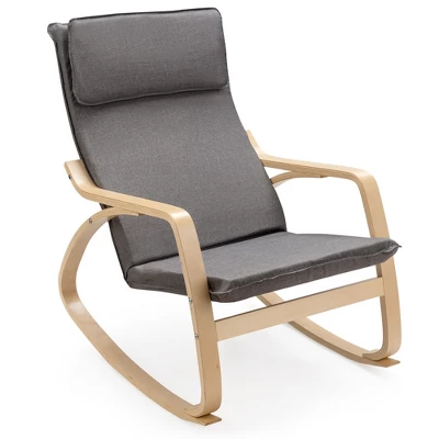 Costway Modern Bentwood Rocking Chair Fabric Upholstered Relax Rocker Lounge Chair GrayBeige - Image 11