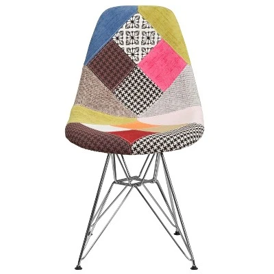 Emma And Oliver Milan Patchwork Fabric Chair With Chrome Base - Image 5