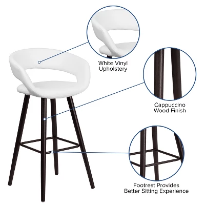 Emma And Oliver 2 Pk. 29'' High Contemporary Vinyl Barstool With Cappuccino Wood Frame - Image 3
