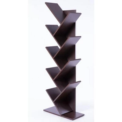 Basicwise Wooden 9-Shelf Tree Magazine CD Storage Bookcase - Image 4
