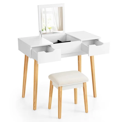 Costway Vanity Table Set W/ Flip Top Mirror Drawers 9 Dividers Makeup Writing Desk - Image 10