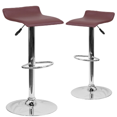 Emma And Oliver 2 Pack Contemporary Vinyl Adjustable Height Barstool With Solid Wave Seat And Chrome Base - Image 13