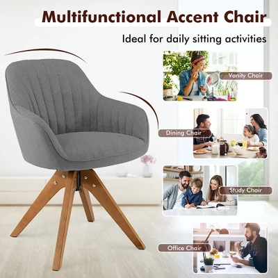 Costway Modern 360 Degree Swivel Accent Chair W/ Linen Fabric & High-density Sponge Yellow/Brown/White/Grey/Red - Image 9