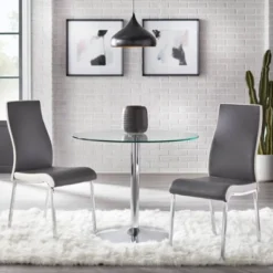 3pc Nora Round Pedestal Table Dining Set Gray/White - Buylateral