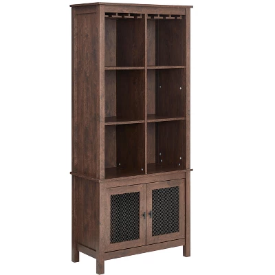 Home Source Mahogany Bar Cabinet Bookshelf With Wire Mesh Doors - Image 5