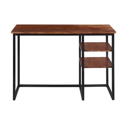 45" Tubular Metal Frame Desk With Wooden Top And 2 Side Shelves Brown/Black - The Urban Port