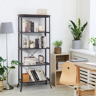 Costway 5 Tier Bookshelf Standing Storage Shelf Unit For Kitchen Living Room Office - Image 3