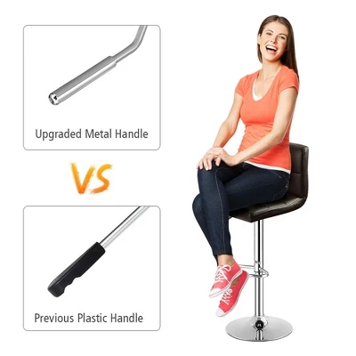 Costway Set Of 2 Bar Stools Adjustable PU Leather Swivel Kitchen Counter Bar Chair Brown - Image 6