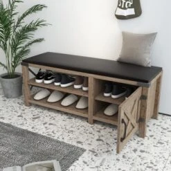 Modern Farmhouse Shoe Bench, Light Brown - ModernLuxe
