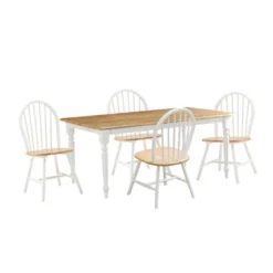 5pc Farmhouse Dining Set White/Natural - Boraam