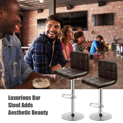 Costway Set Of 2 Bar Stools Adjustable PU Leather Swivel Kitchen Counter Bar Chair Brown - Image 4