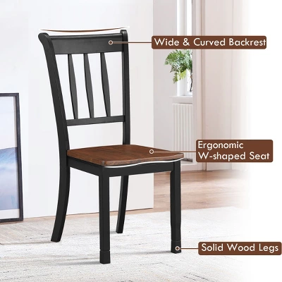 Costway Set Of 2 Wood Dining Chair High Back Kitchen Whitesburg Side Chair BlackWhite - Image 5