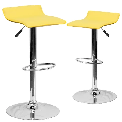 Emma And Oliver 2 Pack Contemporary Vinyl Adjustable Height Barstool With Solid Wave Seat And Chrome Base - Image 12
