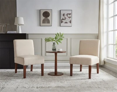 Carl Armless Fabric Upholstered Accent Chair Set Of 2 With Round Wood Side Table Slipper Chairs Sets-Maison Boucle - Image 9