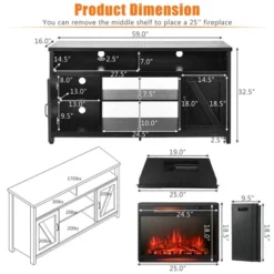 Costway 1350W Electric Fireplace Heater W/59'' Fireplace TV Stand
