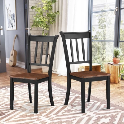 Costway Set Of 2 Wood Dining Chair High Back Kitchen Whitesburg Side Chair BlackWhite - Image 4