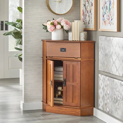 Mission 2 Door 1 Drawer Corner Storage Cabinet Oak - Buylateral - Image 2