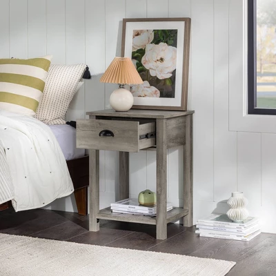June Rustic Transitional Square Nightstand With Lower Shelf - Saracina Home - Image 7