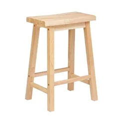 PJ Wood Classic Saddle-Seat 29" Tall Kitchen Counter Stool For Homes, Dining Spaces, And Bars W/Backless Seat, 4 Square Legs, Natural (5 Pack)