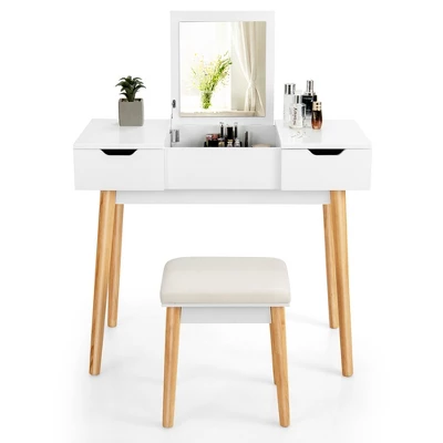 Costway Vanity Table Set W/ Flip Top Mirror Drawers 9 Dividers Makeup Writing Desk - Image 8