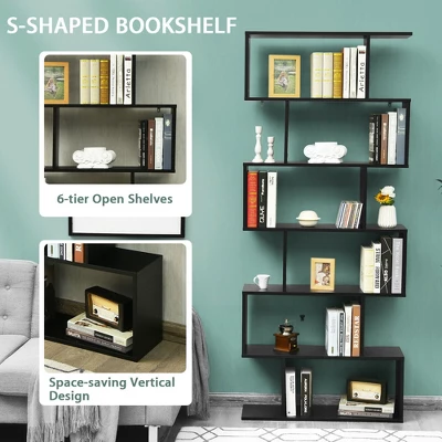 Costway 2 PCS 6 Tier S-Shaped Bookshelf Storage Display Bookcase Z-Shelf - Image 6