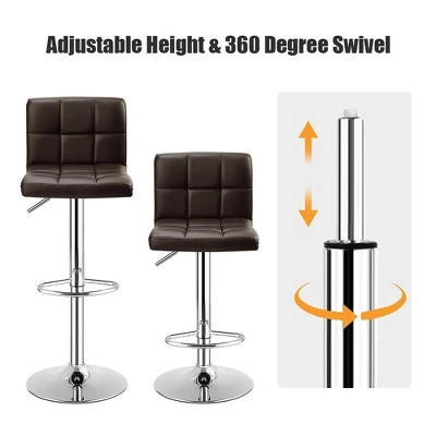Costway Set Of 2 Bar Stools Adjustable PU Leather Swivel Kitchen Counter Bar Chair Brown - Image 5