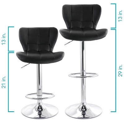Elama 2 Piece Adjustable Faux Leather Bar Stool In Black With Chrome Base - Image 4