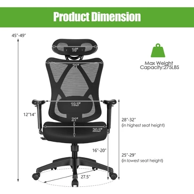 Costway Ergonomic High Back Mesh Office Chair W/ Adjustable Lumbar Support - Image 7