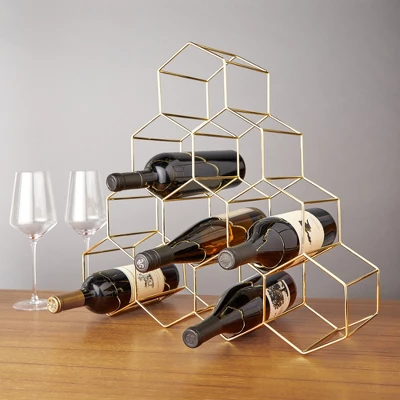 Viski Geo Gold Bottle Wine Rack, Honeycomb Design - Image 2