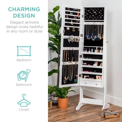 Best Choice Products 6-Tier Standing Mirror Lockable Storage Organizer Cabinet Armoire W/ Velvet Interior - Image 4