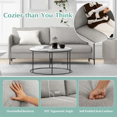 Costway Modern 76'' Loveseat Sofa Couch For Living Room Apartment Dorm With Metal Legs Gray - Image 6