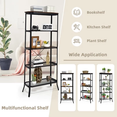 Costway 5 Tier Bookshelf Standing Storage Shelf Unit For Kitchen Living Room Office - Image 6
